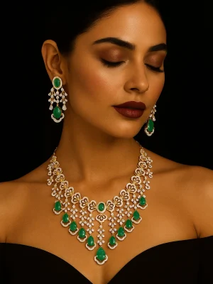 18 kt Gold Green Stone Necklace set 18 kt Gold Green Stone Necklace set